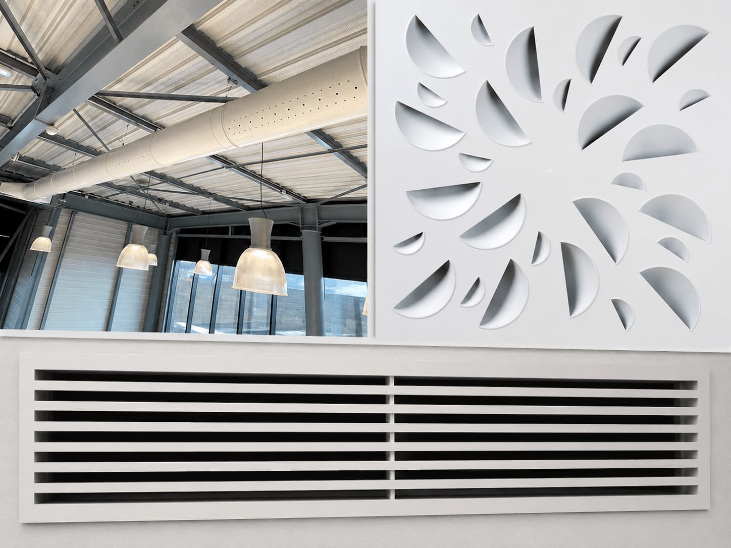 Diffuseur d'air plafonnier circulaire installé au plafond d'un open-space