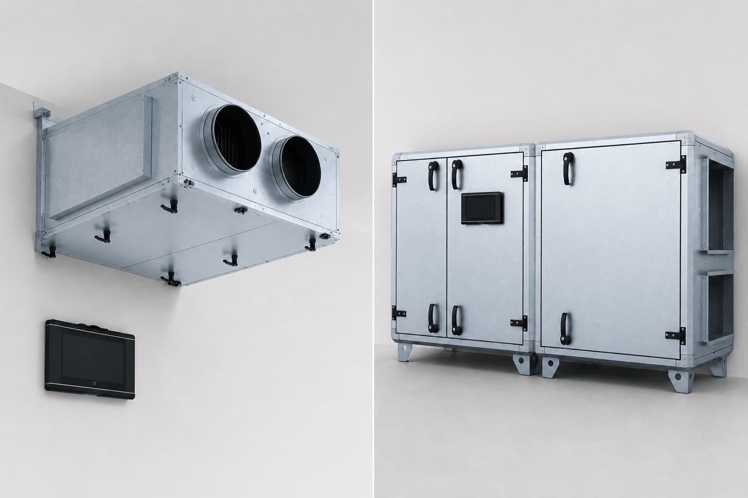 Centrale de traitement d'air double flux installée en toiture d'un bâtiment tertiaire